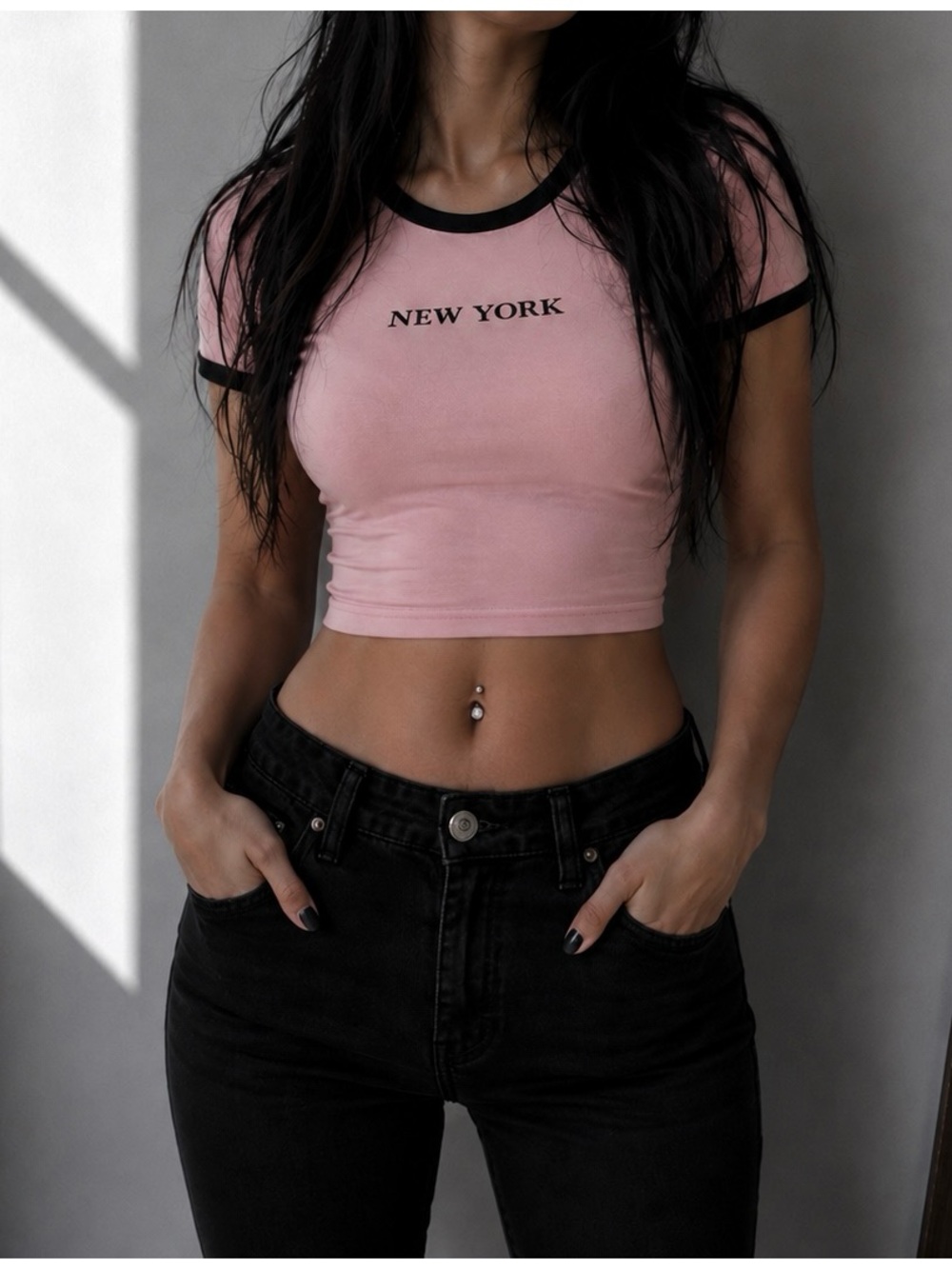 Pink and Black Dolls Crop Top